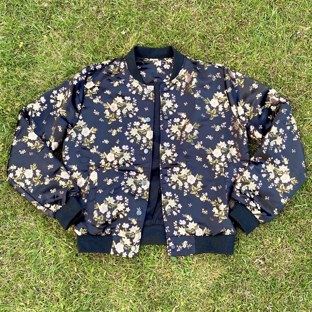 Metallic Floral Bomber Jacket